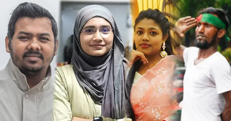 বাম থেকে তুষার, শামান্তা শারমিন, নুসরাত ও সুজন